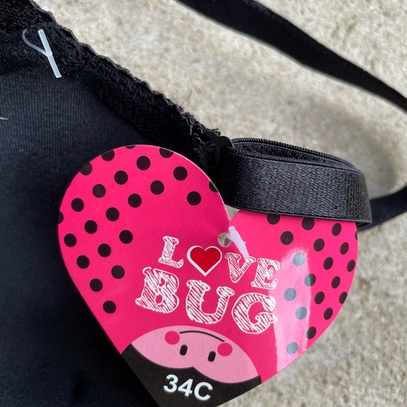 Love Bug Pink & Black Padded Bra 34C NWT - Picture 4 of 4